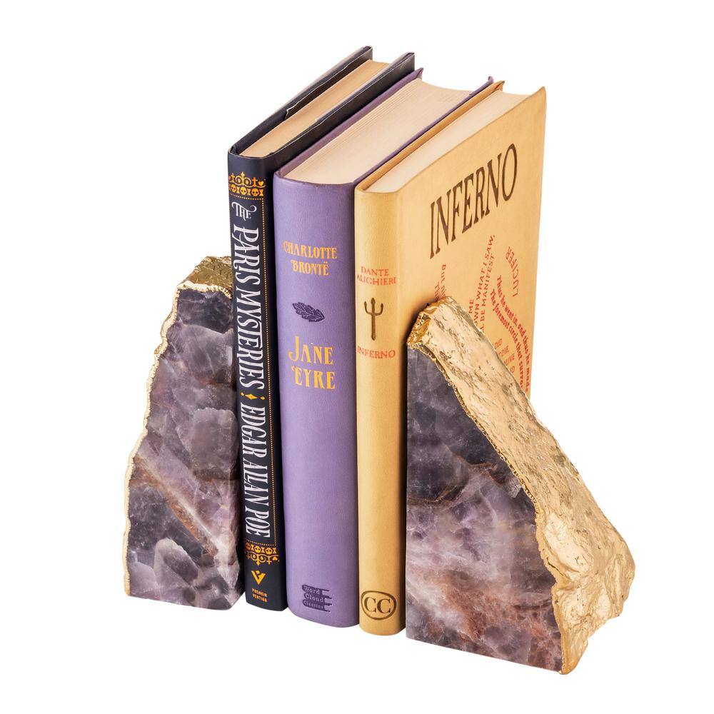 Amethyst and Gold Gilded Stone Bookends, Set of 2