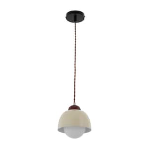 60-Watt 1 -ight Beige Modern Pendant Light with White Glass Shade for Dining Room Kitchen Island, No Bulbs Included