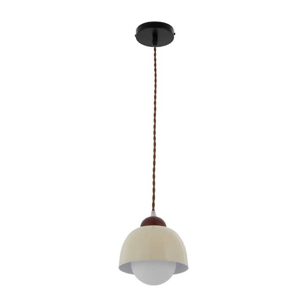 OUKANING 60-Watt 1 -ight Beige Modern Pendant Light with White Glass Shade for Dining Room Kitchen Island, No Bulbs Included