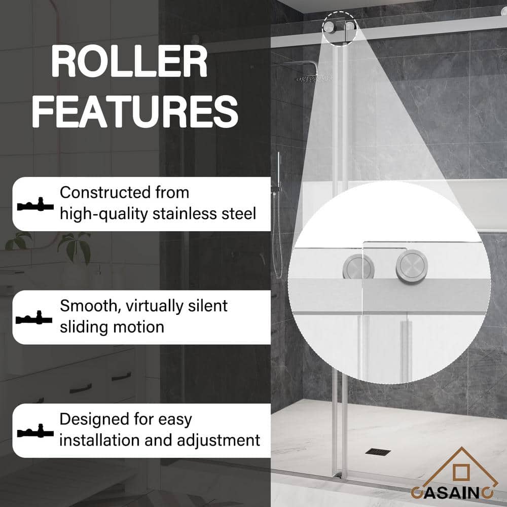 60" x 76" Frameless Brushed Nickel Double Sliding Shower Door