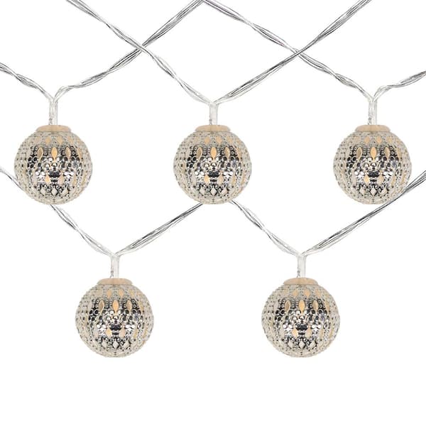 6.25 ft. B/O LED Warm White Silver Metal Ball Christmas Lights (Set of 10)