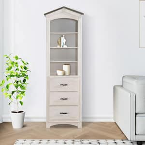 77.76 in. Tall White and Brown Wood 4-Shelf Standard Bookcase with 3-Drawers