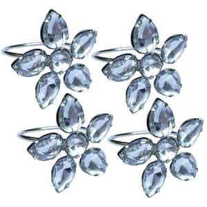 2 in. x 1.5 in. Crystal Clear Flower Napkin Rings (Set of 4), Metal
