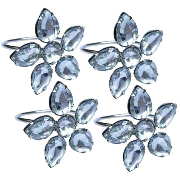 Manor Luxe 2 in. x 1.5 in. Crystal Clear Flower Napkin Rings (Set of 4), Metal