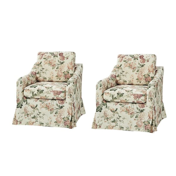JAYDEN CREATION Albert Red Floral Slipcover Swivel Armchair with Removable Cushion (Set of 2)
