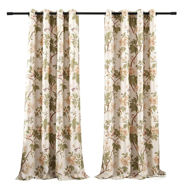 Multi-Colored Polyester 52 in. W x 84 in. L Floral Blossoming Blackout Curtains,Room Darkening Curtain,2 Panels