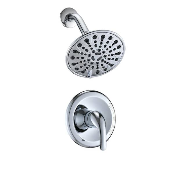 Aurora Decor ACA 6-Spray Patterns with 2.5 GPM 6 in. H Select Wall Mount Fixed Shower Head with Valve in Chrome