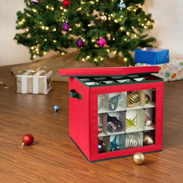 Honey-Can-Do Red and Green Plastic Ornament Storage Box (48