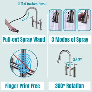 Double-Handle Pull Down Sprayer Kitchen Faucet with 3 Modes Spray, Pull Out Spray Wand in Brushed Nickel