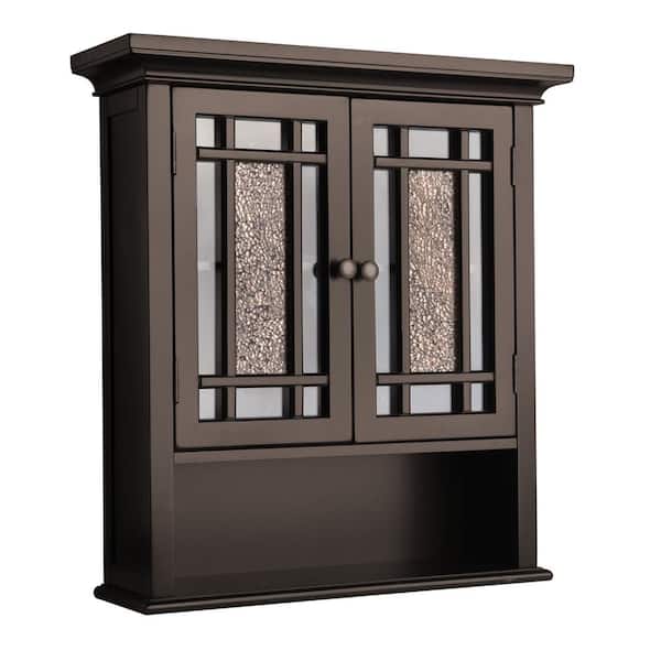 Teamson Home Windsor 22 in. W x 24 in. H x 7 in. D Bathroom Storage Bathroom Wall Cabinet with Mosaic Glass in Espresso