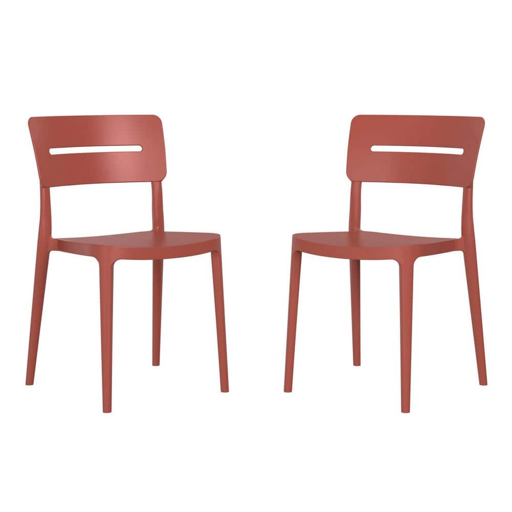 Frond and Form Outdoor Red Poly Plastic Stackable Armless Patio Dining Side Chair (Set of 2)