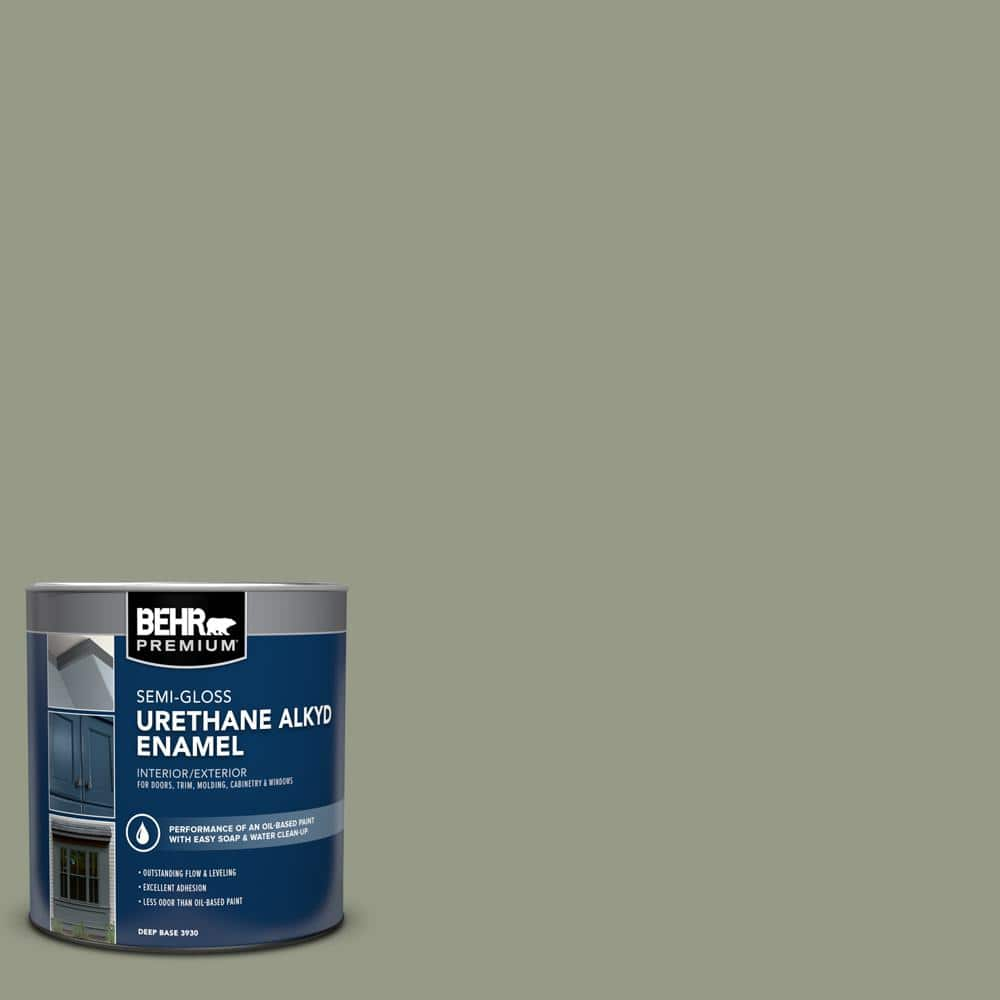 BEHR PREMIUM 1 qt. #BNC-27 Aged Eucalyptus Semi-Gloss Enamel Urethane Alkyd  Interior/Exterior Paint 393004 - The Home Depot