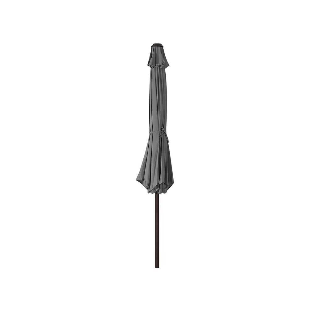 Gray and White Striped 9 Ft Steel Patio Umbrella with Tilt and Crank