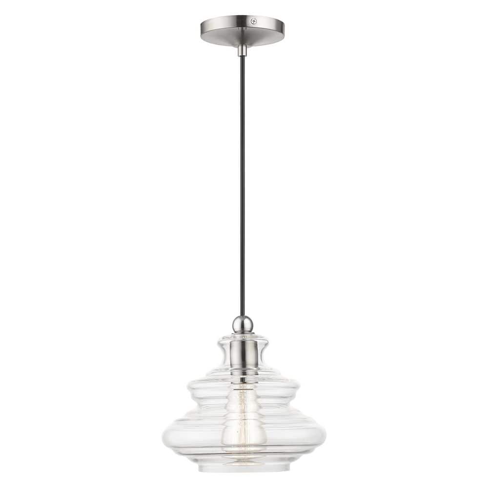 Fairbourne 60-Watt 1 Light Brushed Nickel Mini Pendant Light with Clear Art Glass Shade , No Bulbs Included price history on PriceWatchPro