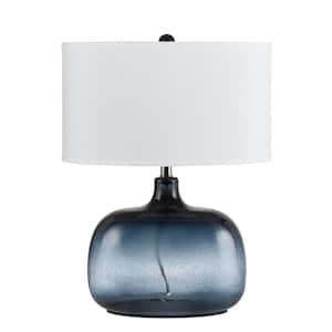 24 in. Dark Blue Glass Table Lamp with White Novelty Shade
