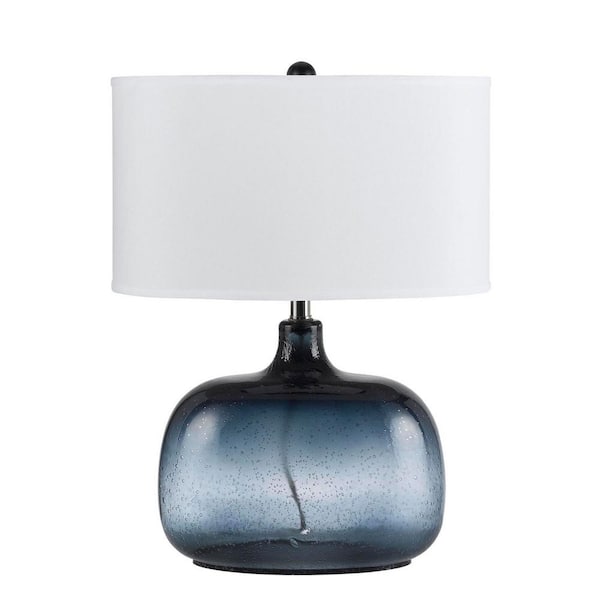 HomeRoots 24 in. Dark Blue Glass Table Lamp with White Novelty Shade