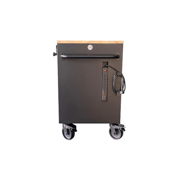 Husky - 72 in. W x 24 in. D Heavy Duty 18-Drawer Mobile Workbench Cabinet with Adjustable-Height Hardwood Top in Matte Black