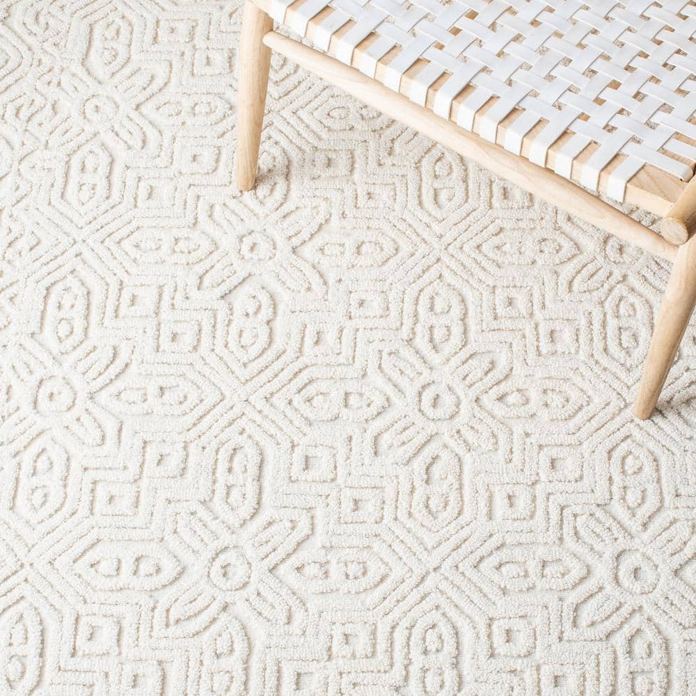 Ivory Geometric Hand-Tufted Wool Runner Rug, 2'3" x 8'