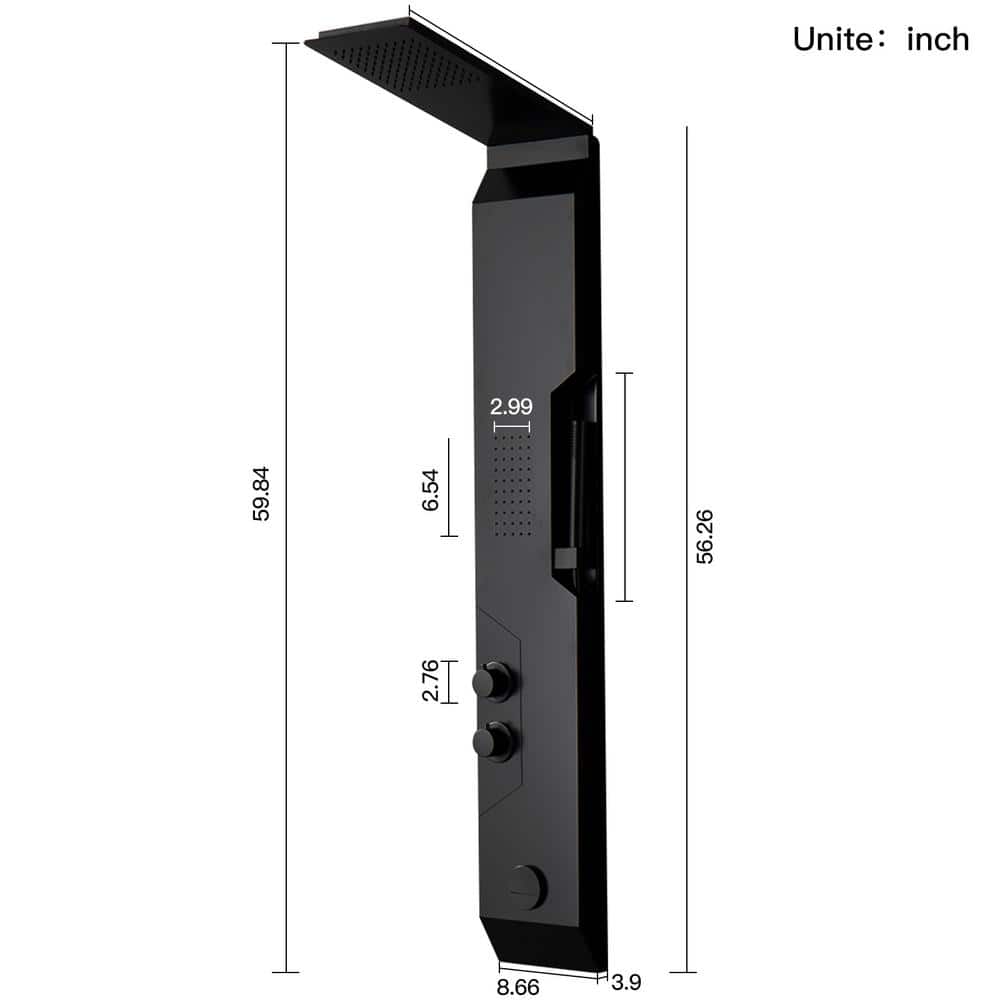 Matte Black Stainless Steel Shower Tower with Rainfall Head and Body Jets