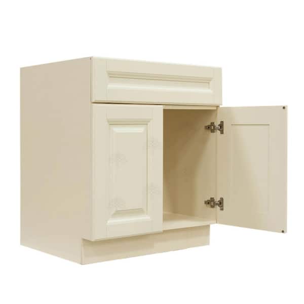 LIFEART CABINETRY Oxford Creamy White Plywood Raised Panel Stock Assembled Base Kitchen Cabinet (36 in. W x 34.5 in. H x 24 in. D)