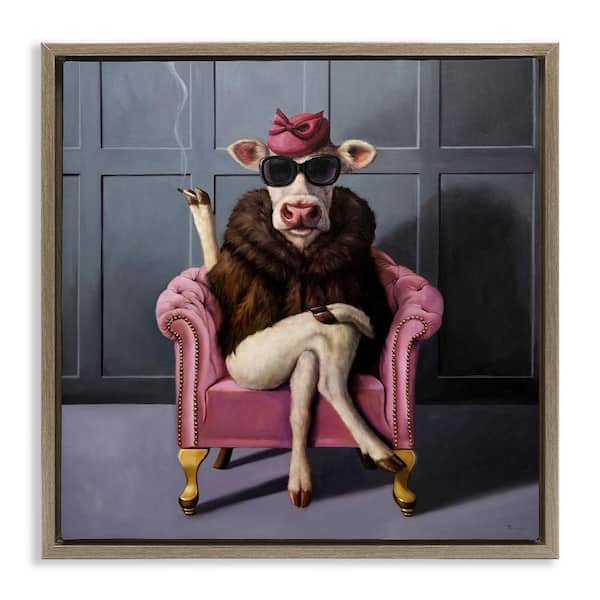 Stupell Industries Trendy Pink Glam Cow by Lucia Heffernan 1 Piece Brown Floater Frame Animal Graphic Art Print 18 in. x 18 in.