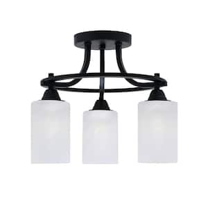 Madison 14.25 in. 3-Light Matte Black Semi-Flush Mount with White Marble Glass Shade