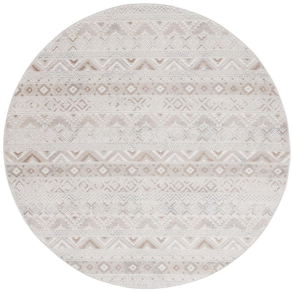 SAFAVIEH Hanna 7 ft. x 7 ft. Ivory/Beige Striped Aztec Round Area Rug ...