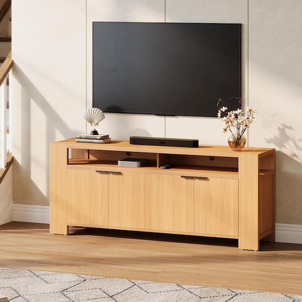 BYBLIGHT Ezlynn Brown Tall TV Stand, Modern Entertainment