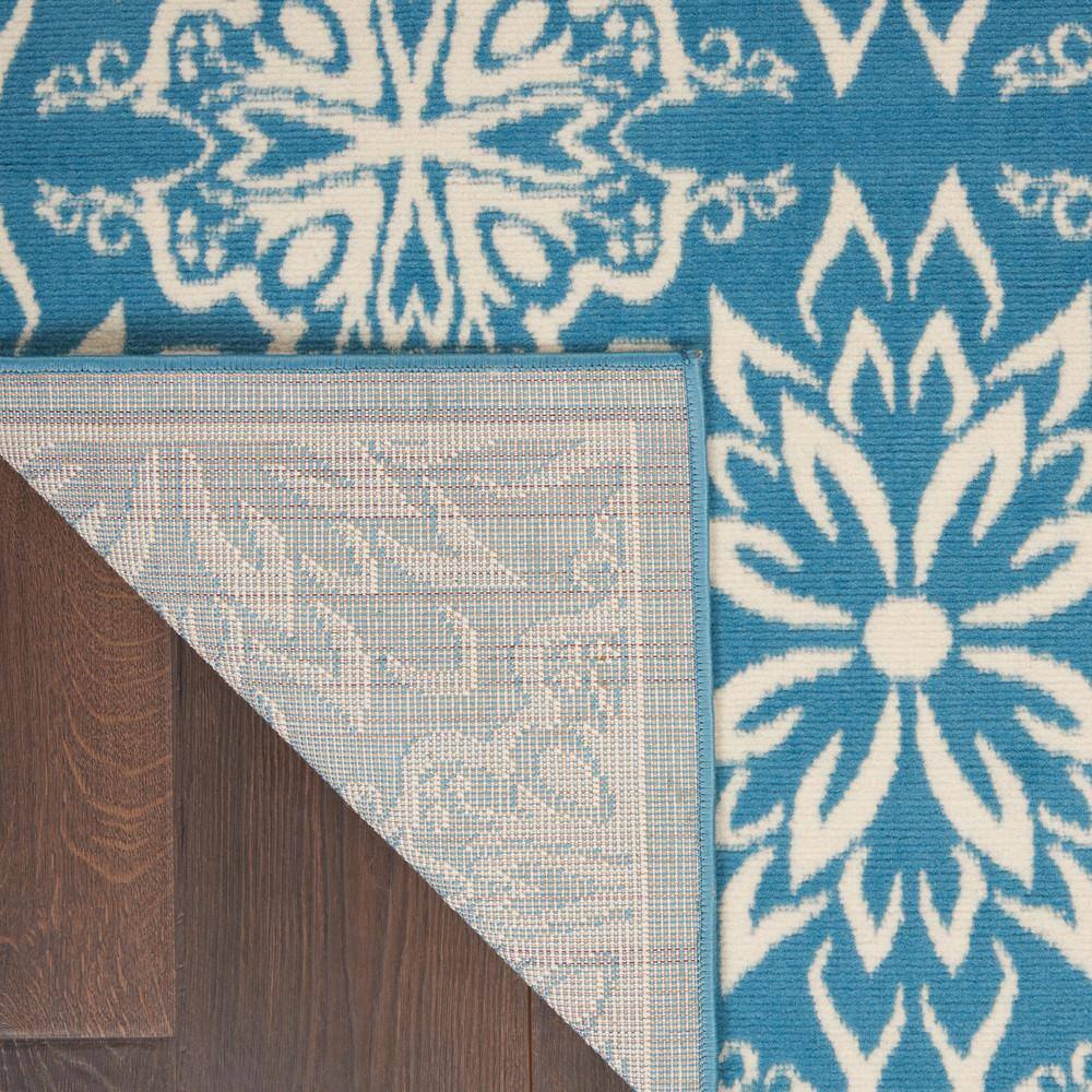 Handmade Floral Ivory & Blue Round Synthetic Area Rug, 5'3" x 7'3"