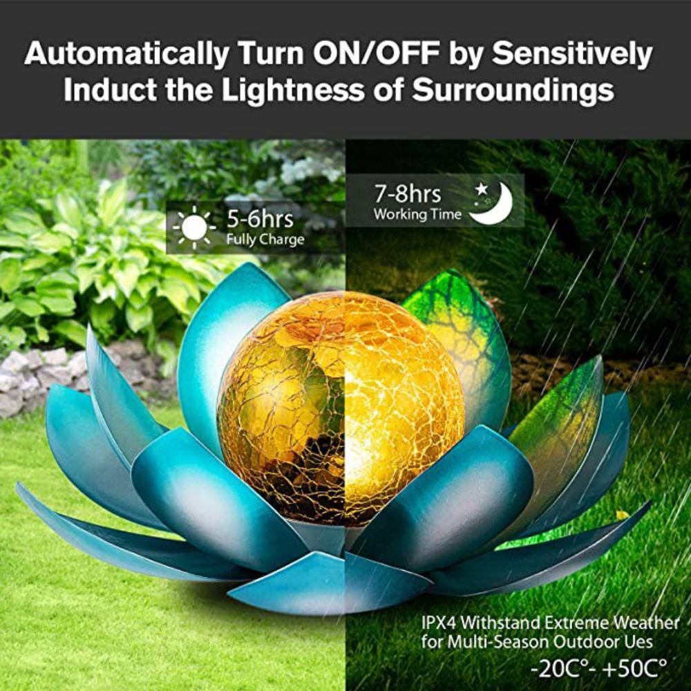 Blue and Amber Crackle Glass Lotus Solar Outdoor Light