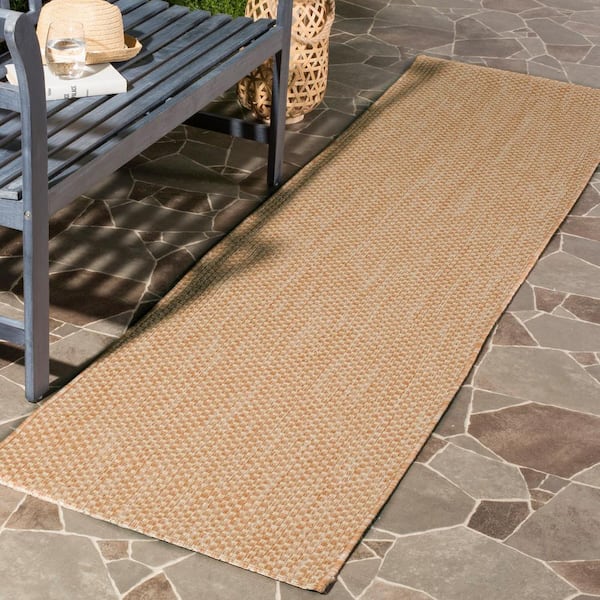 Courtyard Natural/Cream 2 ft. x 22 ft. Solid Distressed Indoor/Outdoor Patio  Runner Rug