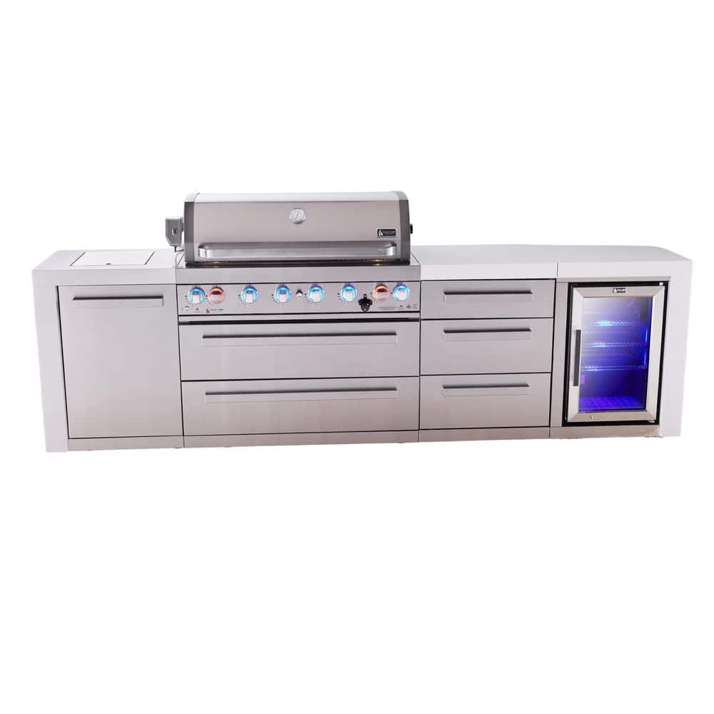 Deluxe 6-Burner 119 in. Outdoor Kitchen w/Refrigerator Plus 44 in. W Propane Natural Gas Grill Island in Stainless Steel