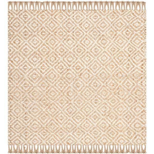 Natural Fiber Beige/Ivory 8 ft. x 8 ft. Square Geometric Area Rug