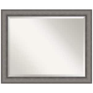 Burnished Concrete 32.5 in. x 26.5 in. Beveled Modern Rectangle Wood Framed Bathroom Wall Mirror in Gray