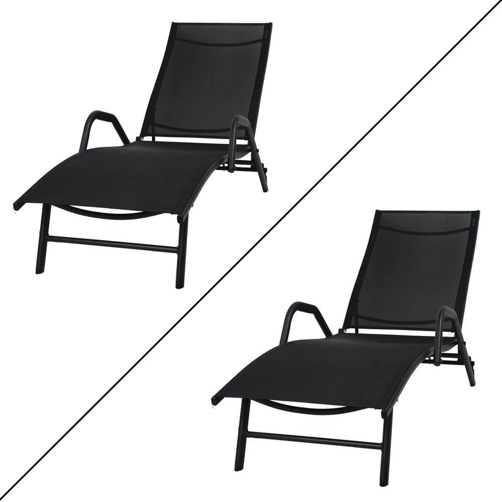 Black Metal Outdoor Chaise Lounge (1-Piece)