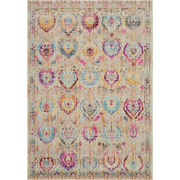 Nourison Vintage Kashan Ivory/Multicolor 5 ft. x 7 ft. Bordered Traditional Area Rug