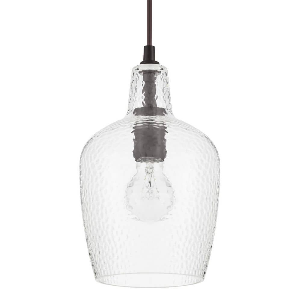 Hampton Bay Gillian 1-Light Oil Rubbed Bronze Mini-Pendant Light with Clear Hammered Glass
