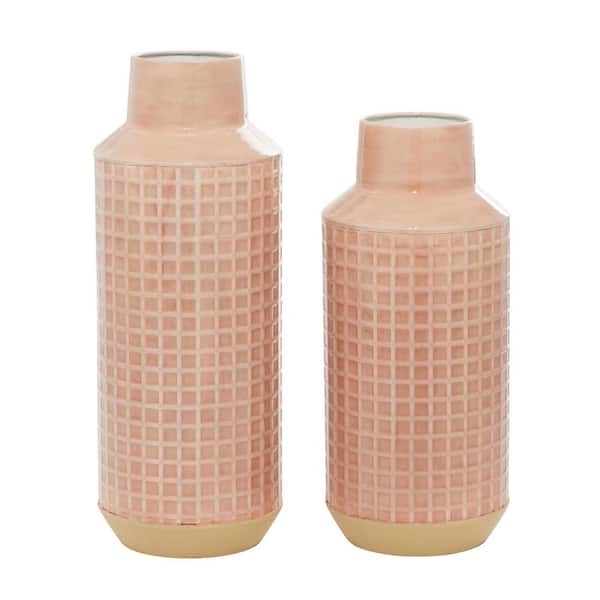 Litton Lane 14 in., 17 in. Pink Metal Decorative Vase (Set of 2)