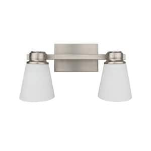 Jordan 2-Light Satin Nickel Vanity Light with Frosted White Glass Shades