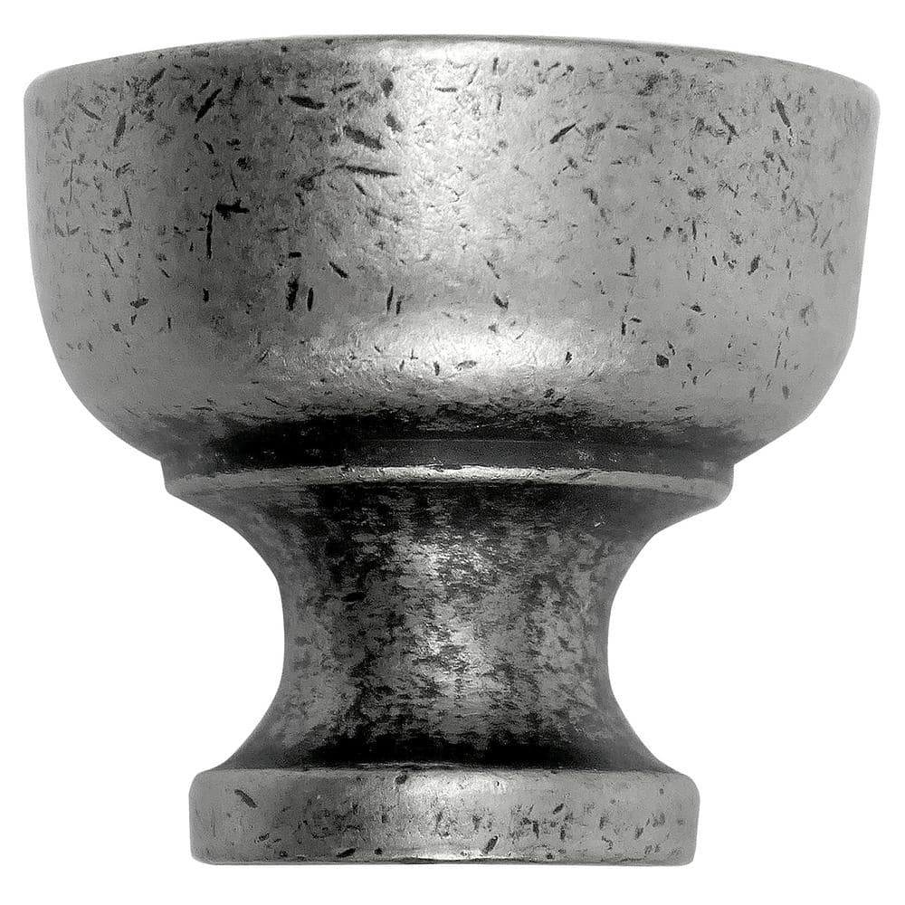 Distressed Pewter Round Metal Cabinet Knob with Mounting Hardware