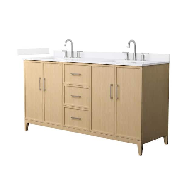 Wyndham Collection Elan 66 in. W x 22 in. D x 35 in. H Double Bath Vanity in White Oak with White Quartz Top