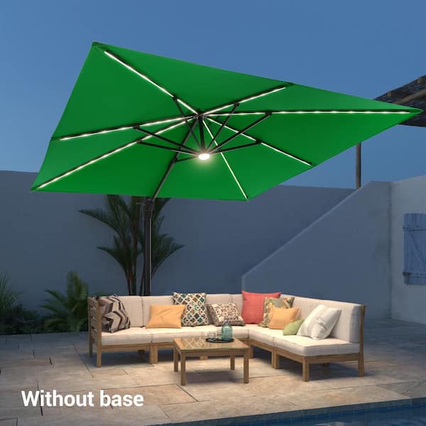 JOYESERY 10 ft. Square Outdoor Aluminum Frame Cantilever Solar LED 360° Rotation System Patio Umbrella in Kelly Green
