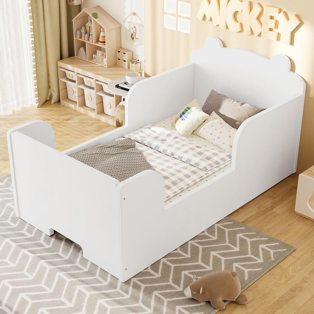 Polibi White Toddler Bed Bear Shape Design for Boys and Girls RS35