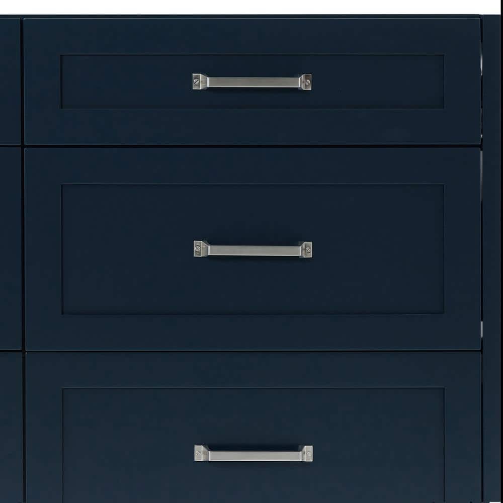 Midnight Blue Double Sink Freestanding Vanity with Carrara Quartz Top