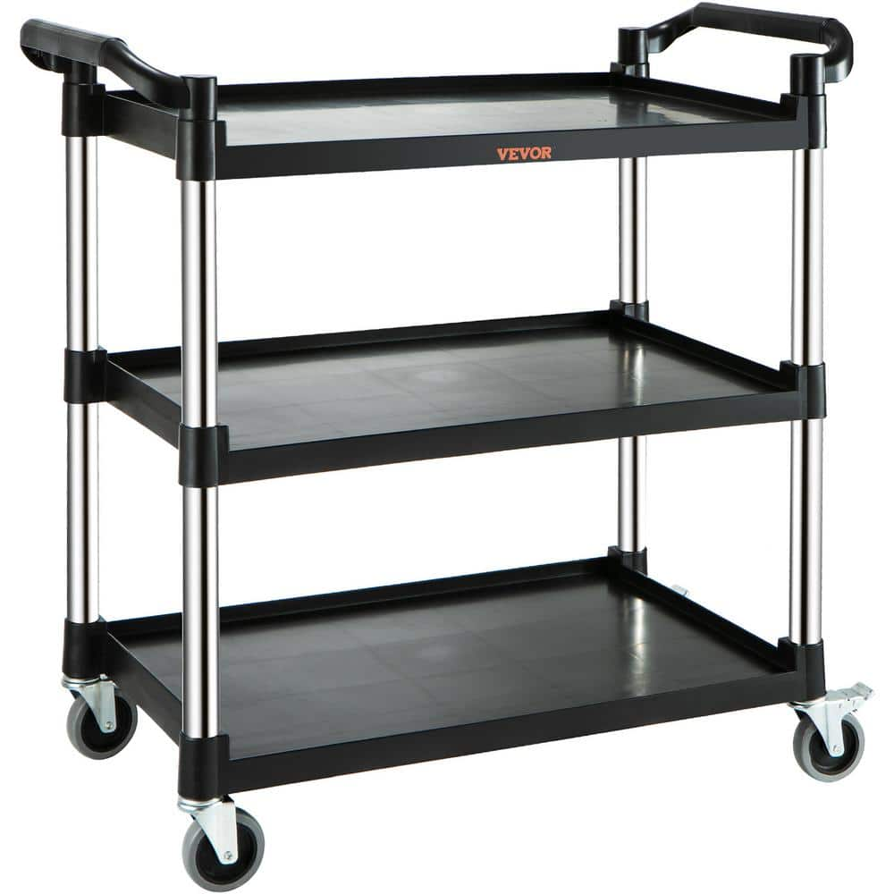 VEVOR Utility Service Cart 3-Shelf Heavy-Duty 220 lbs. Food Service Hand Cart Rolling Utility Cart with Lockable Wheels