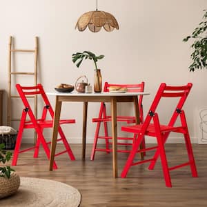 4 Pieces Red Patio Poplar Wood Folding Chair