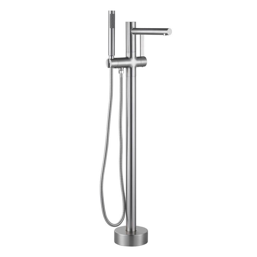 Single Handle Floor Mount Brass Freestanding Bathtub Faucet Tub Filler with Handheld Shower in Brushed Nickel price history on PriceWatchPro