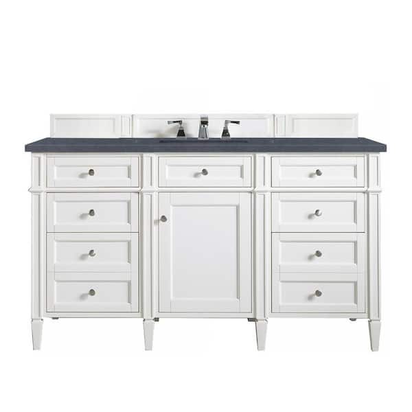 James Martin Vanities Brittany 60.0 in. W x 23.5 in. D x 34 in. H Single Bath Vanity in Bright White with Charcoal Soapstone Quartz Top