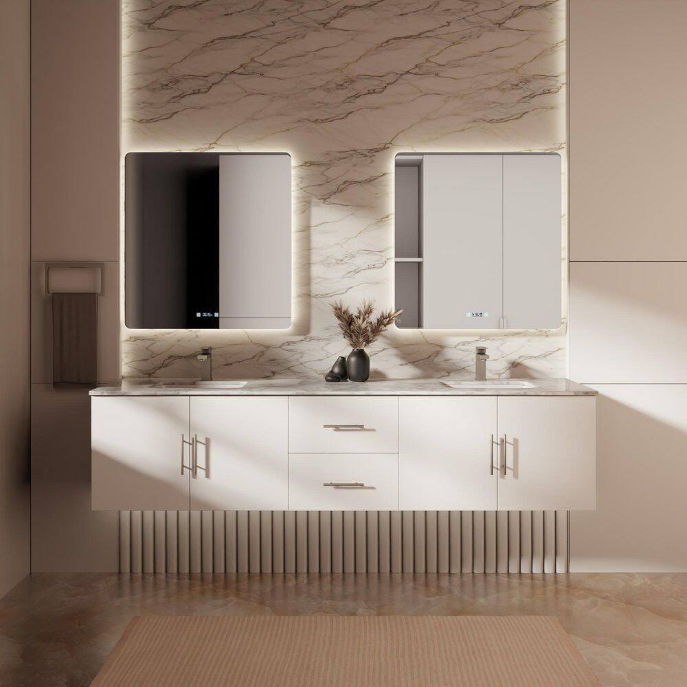 Geneva 80 in. W x 22 in. D Glossy White Double Bath Vanity without Top and 30 in. LED Mirrors price history on PriceWatchPro