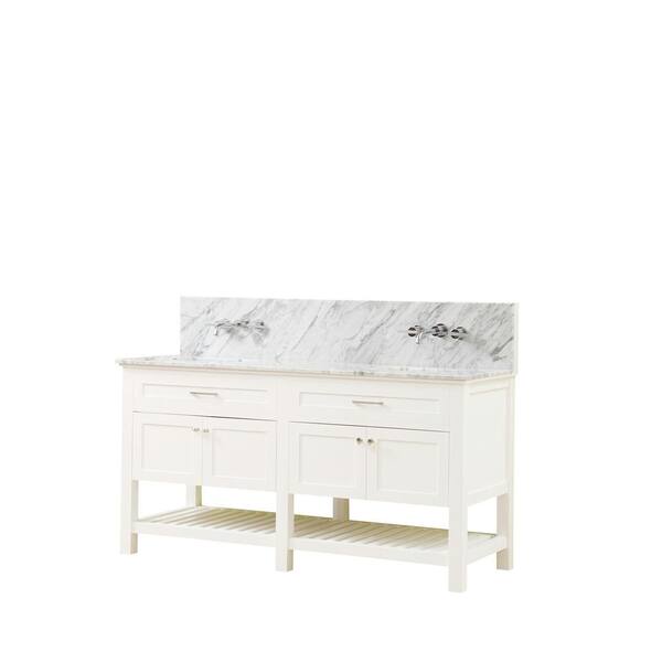 Direct vanity sink Preswick Spa Premium 70 in. W x 25 in. D Vanity in White with Marble Vanity Top in White Carrara with White Basin